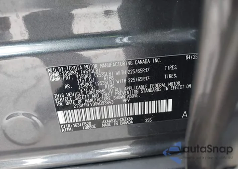 2025 Toyota Rav4 Le из США, поврежденный, VIN 2T3H1RFV9SW393843